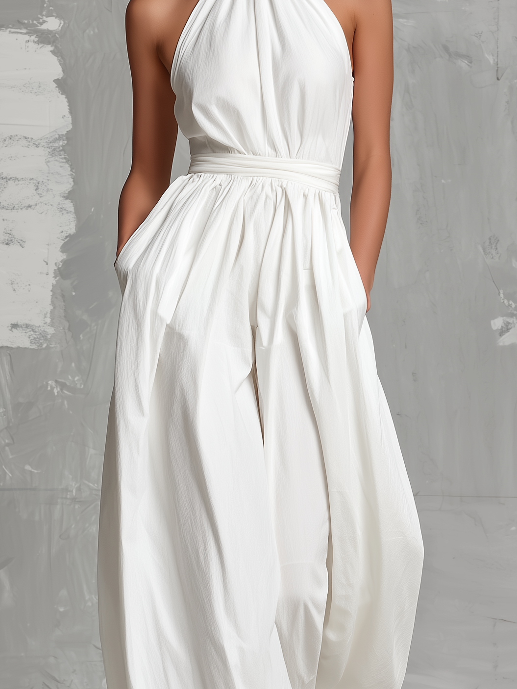 Zoltán | Elegante mono blanco tejido sin mangas con cuello halter • S1