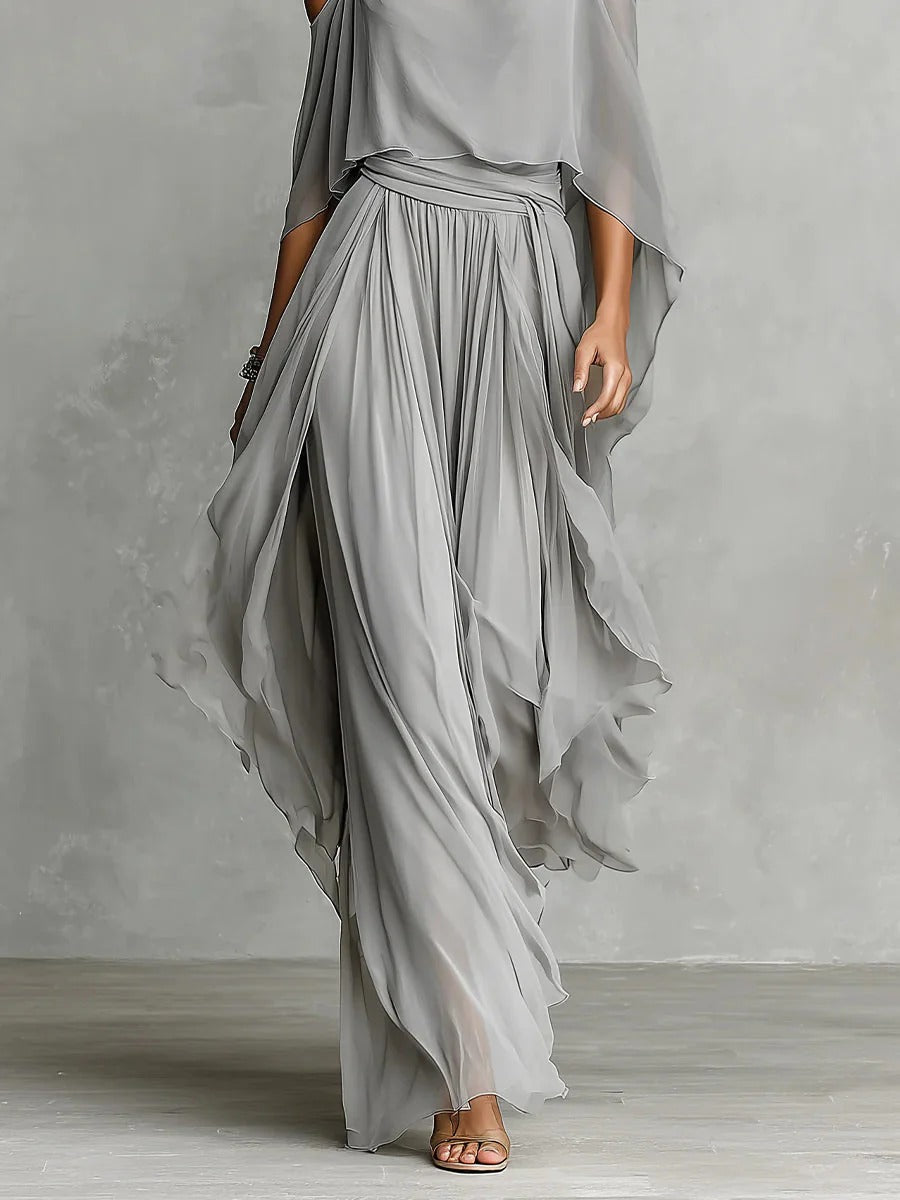 Isabela | Conjunto fluido gris con top de tirantes y pantalones ligeros