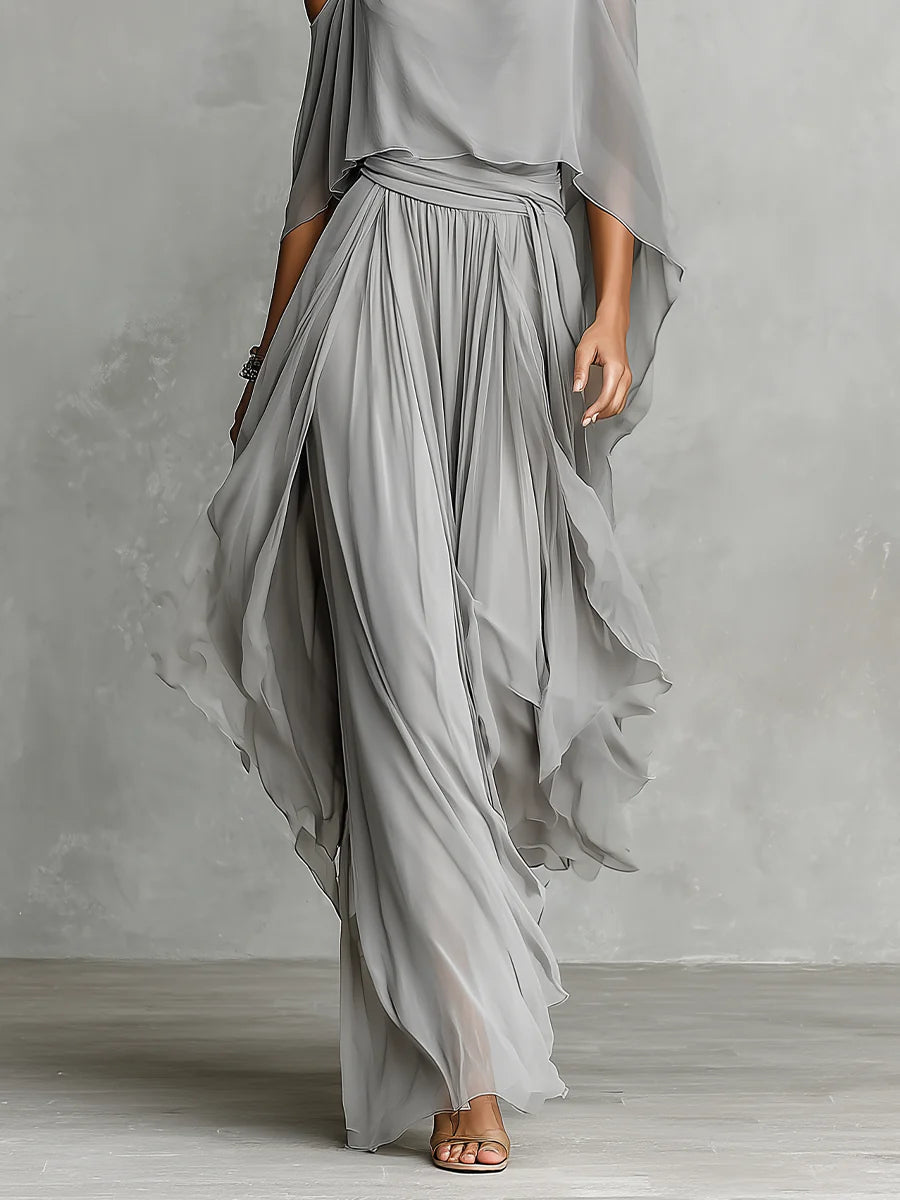 Isabella | Top Gris Fluido y Pantalones de Chiffon • S1