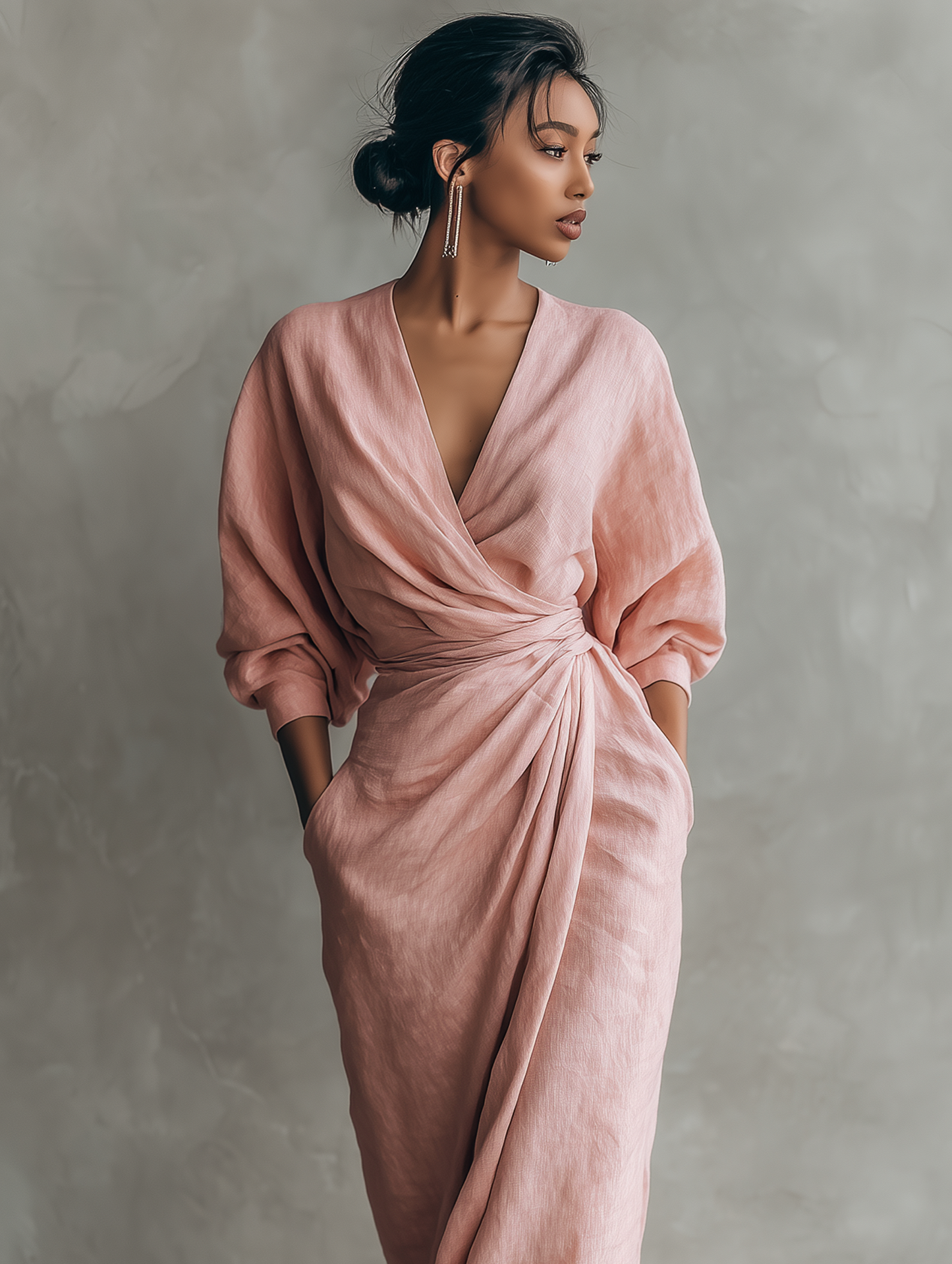Orlanda | Vestido largo minimalista con escote en V en mezcla de lino