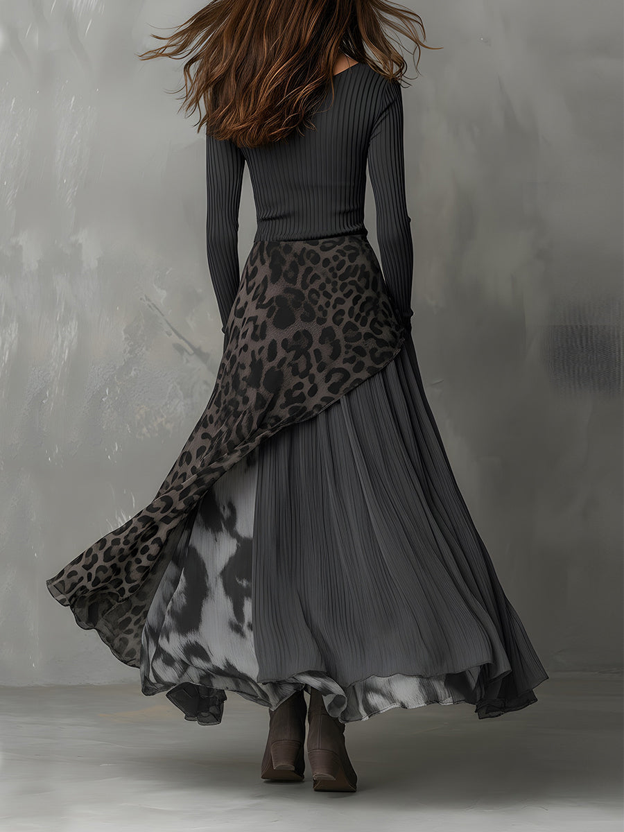 Martina | Vestido largo de estilo bohemio con estampado de leopardo • S1