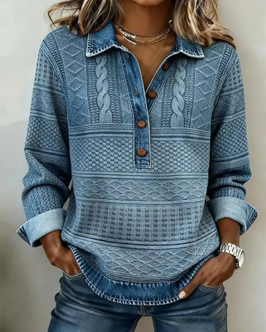 Isabel - Sudadera Con Solapa y Medio Botón a La Moda