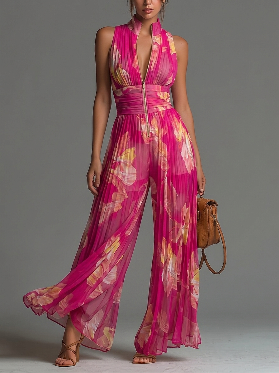 Mono Zsófia | Chifón Floral Plisado Fucsia • S1