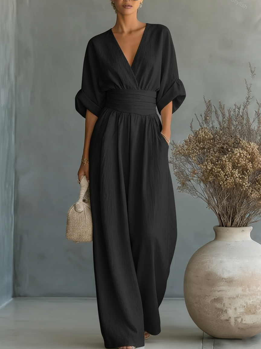 Alessia | Elegante Mono con Escote en V y Cintura Alta