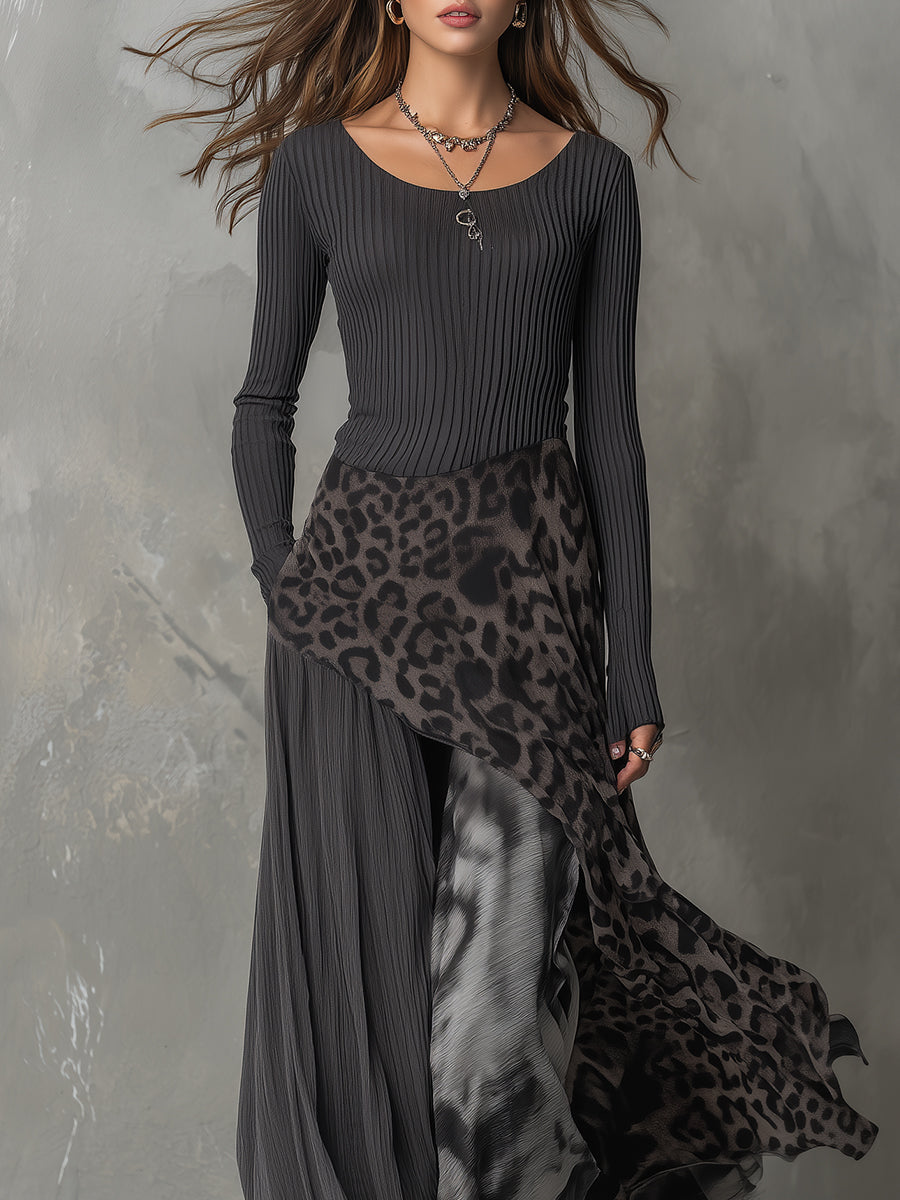 Martina | Vestido largo de estilo bohemio con estampado de leopardo • S1