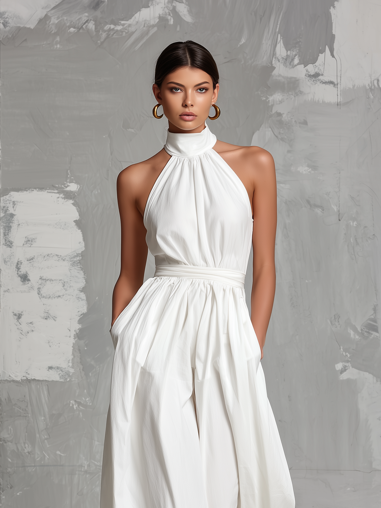 Zoltán | Elegante mono blanco tejido sin mangas con cuello halter • S1