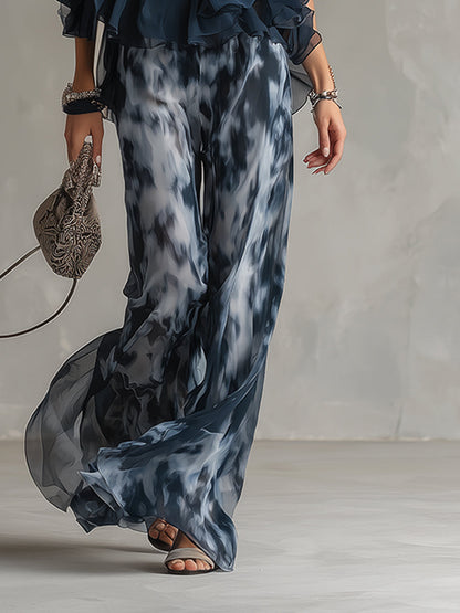 Ludmila | elegante en chiffon con top de cuello alto y pantalones anchos estampados