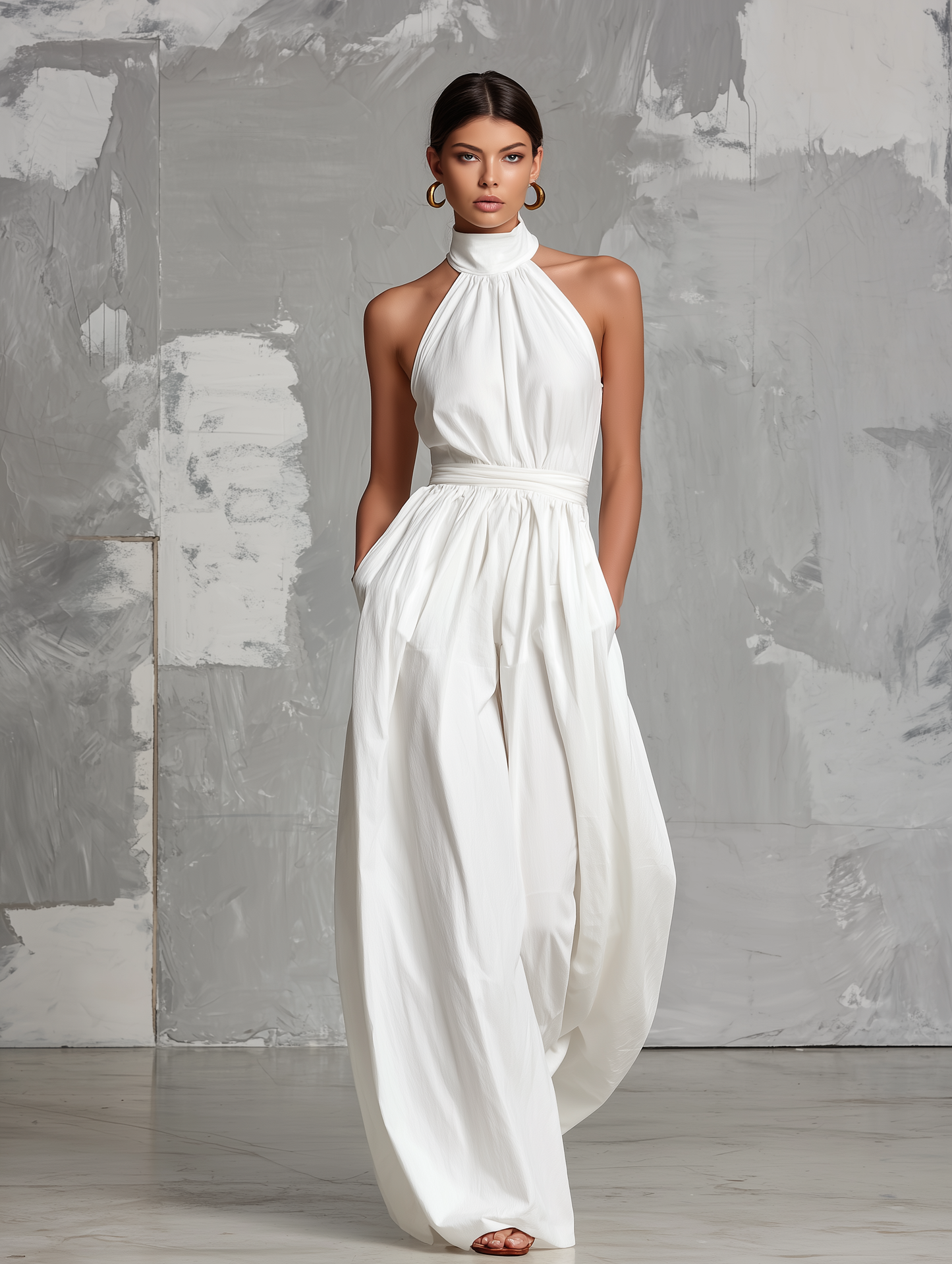 Zoltán | Elegante mono blanco tejido sin mangas con cuello halter • S1