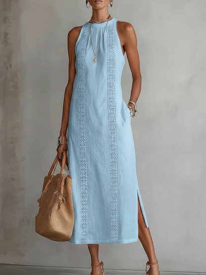 Jimena | Vestido Midi de Lino con Cuello Chino