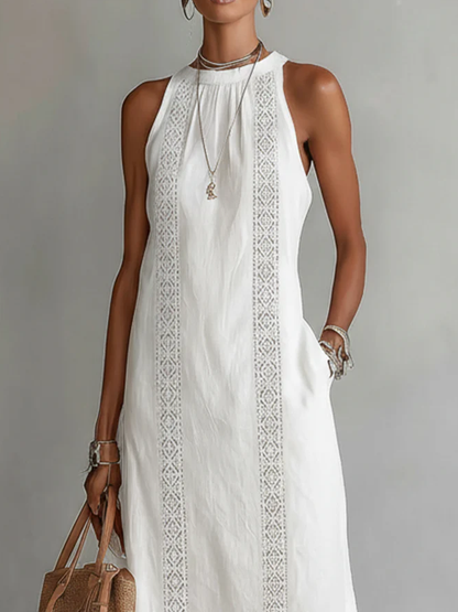 Jimena | Vestido Midi de Lino con Cuello Chino