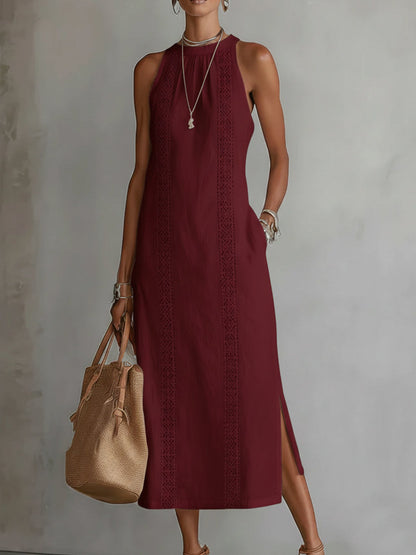 Jimena | Vestido Midi de Lino con Cuello Chino