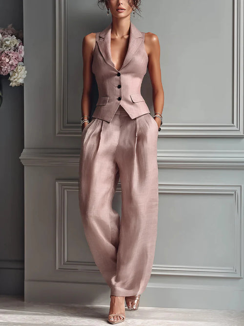 ANNE | Conjunto de mujer de dos piezas con escote en V y botones
