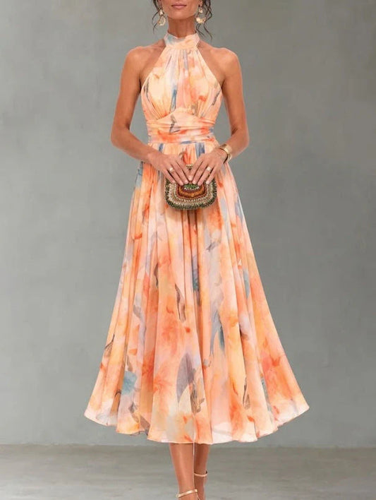 AURORA | Vestido con escote halter y estampado acuarela